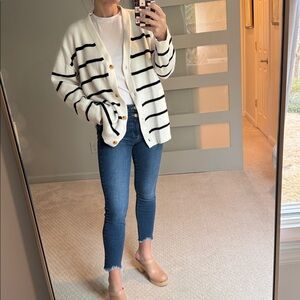 Elegant Black and White Striped Cardigan